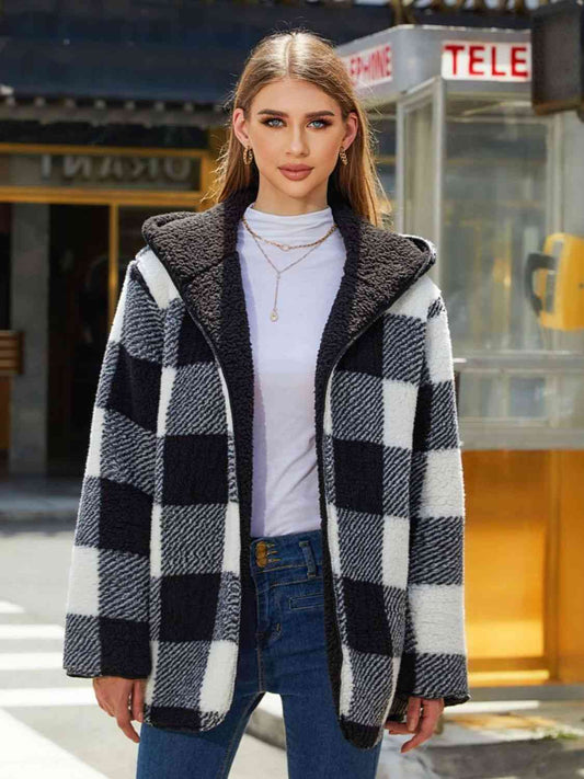 Manteau à capuche double face