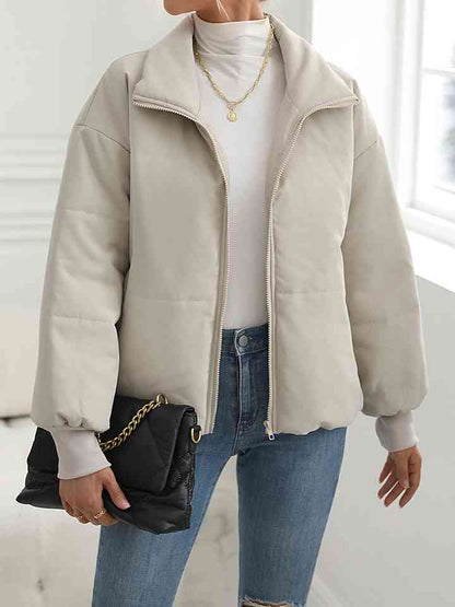 Zip-Up Drop Shoulder Puffer Jacket