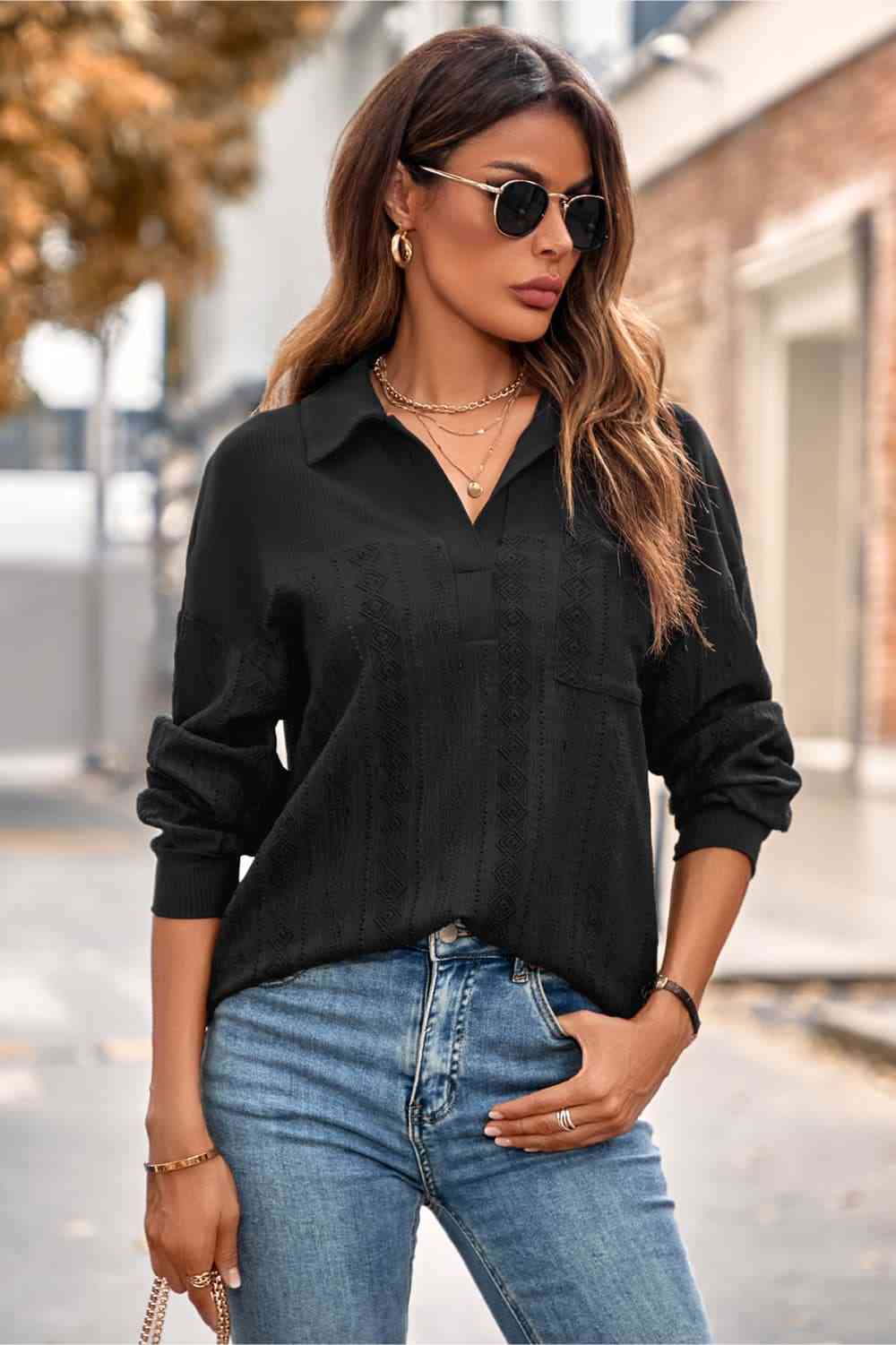 Blusa de manga larga con cuello Johnny