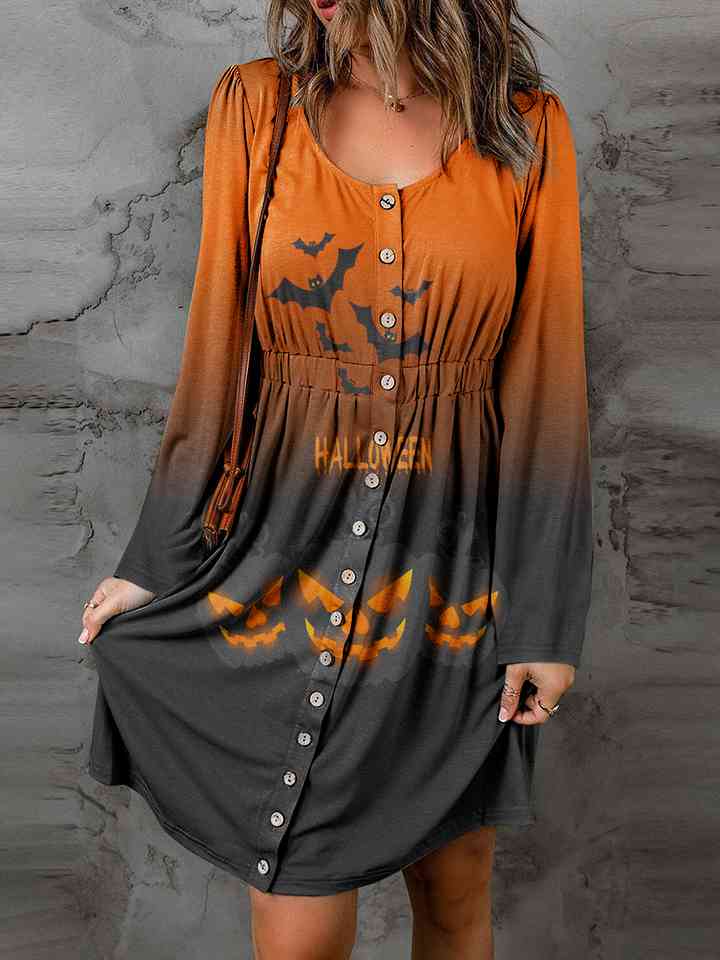 Full Size Halloween Theme Round Neck Puff Sleeve Magic Dress