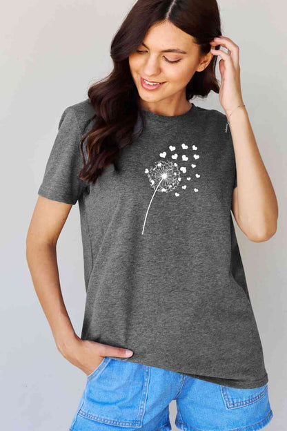 Simply Love T-shirt en coton avec motif cœur de pissenlit pleine taille