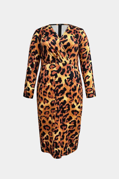 Surplice Neck Leopard Long Sleeve Dress