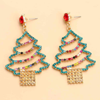 Boucles d'oreilles arbre de Noël en alliage de strass