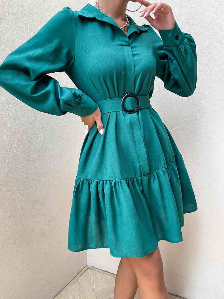 Minivestido con cuello y mangas farol