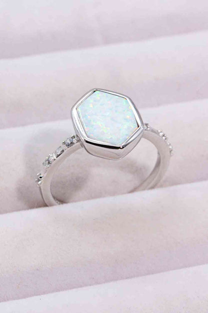 Bague en argent sterling 925 avec opale hexagonale