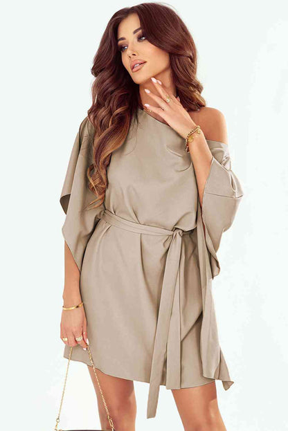 Tie Waist One-Shoulder Mini Dress