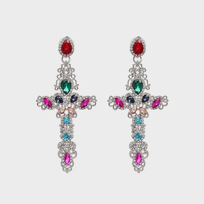 Boucles d'oreilles croix en alliage de strass