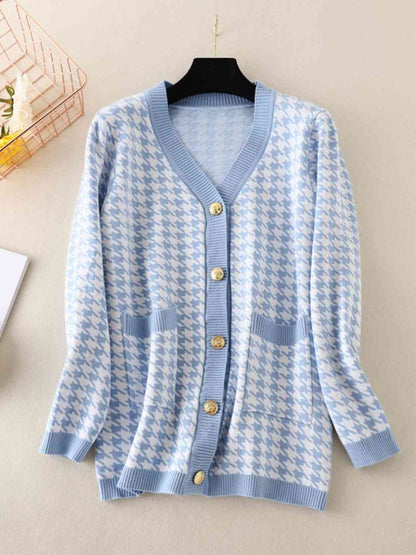 Cardigan boutonné pied-de-poule