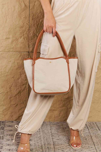 Fame Beach Chic Sac fourre-tout avec bordure en simili cuir ocre