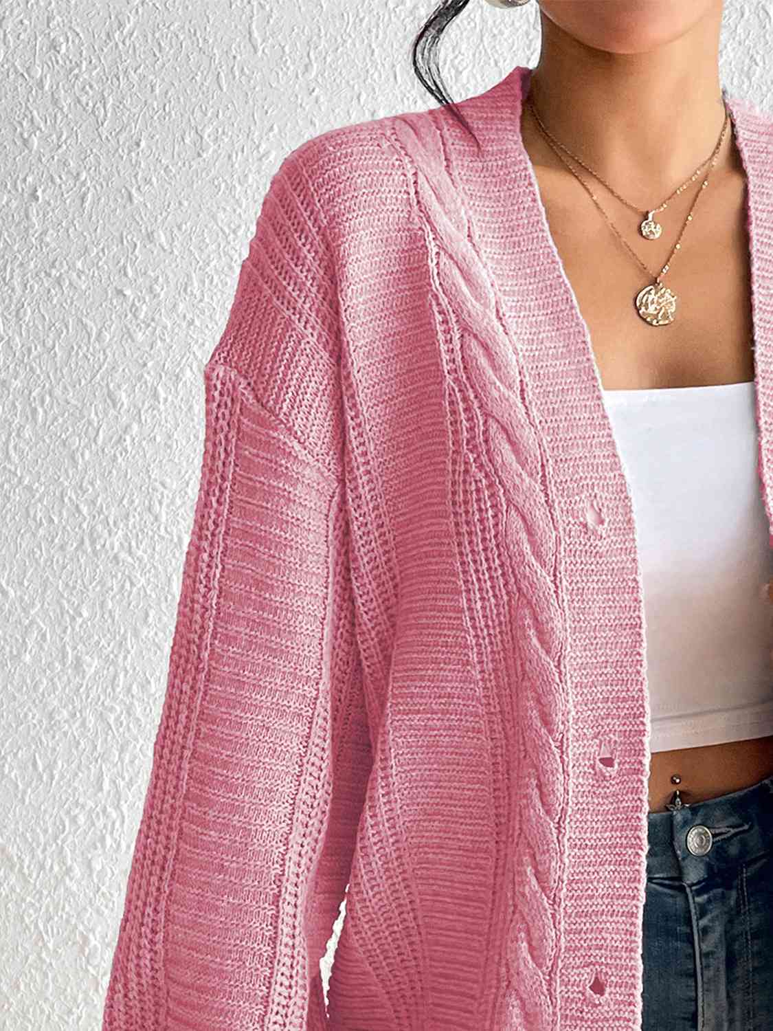 Cardigan boutonné en tricot torsadé