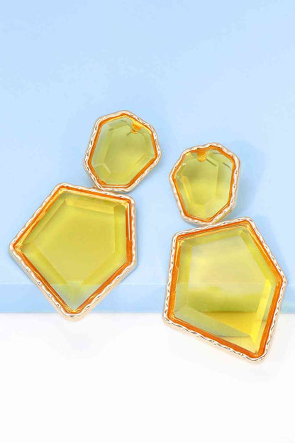 Geometrical Shape Zinc Alloy Frame Resin Dangle Earrings