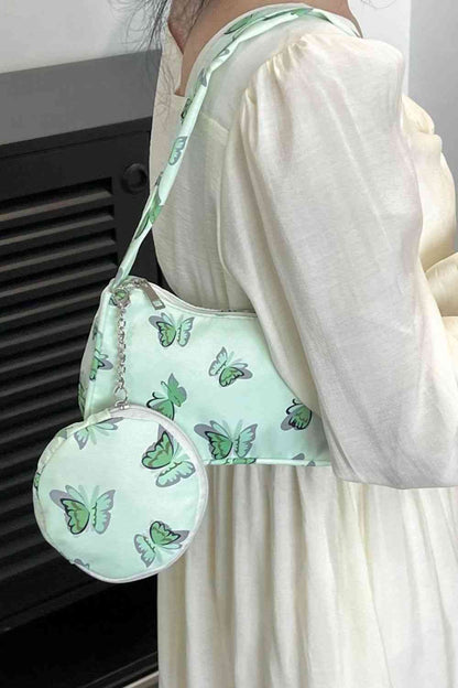 Bolso de hombro con estampado de mariposas y monedero