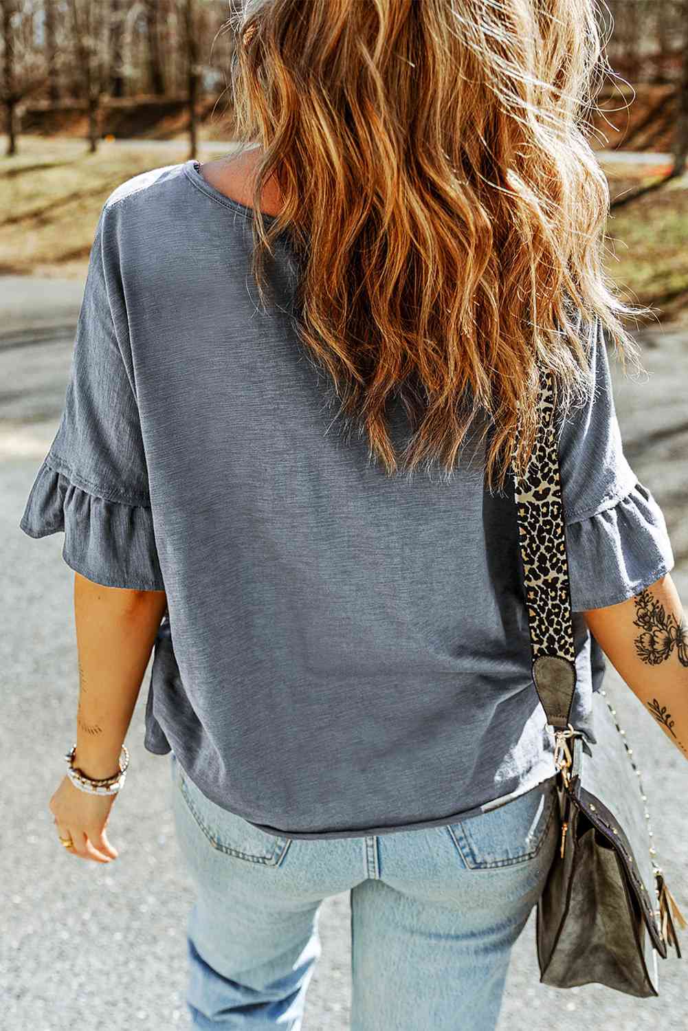 Button Front Flounce Sleeve Tee