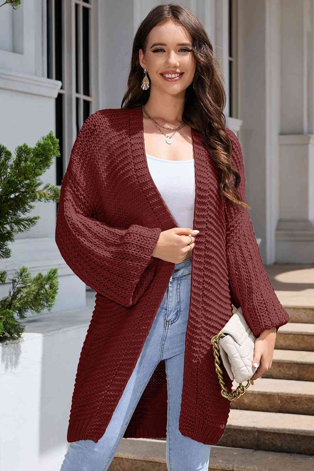 Cardigan long ouvert sur le devant