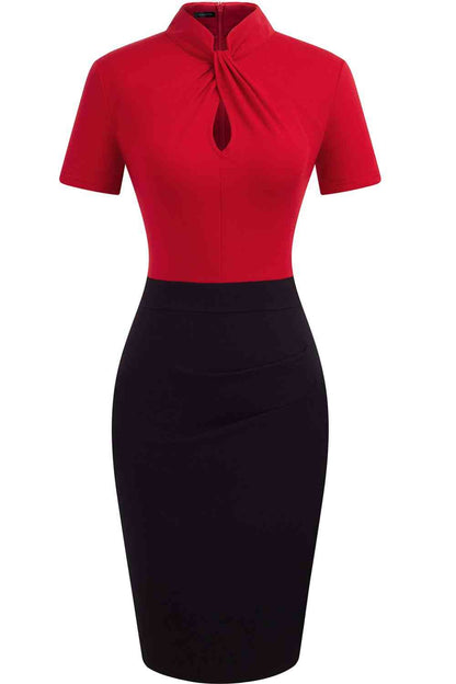 Round Neck Short Sleeve Pencil Dress