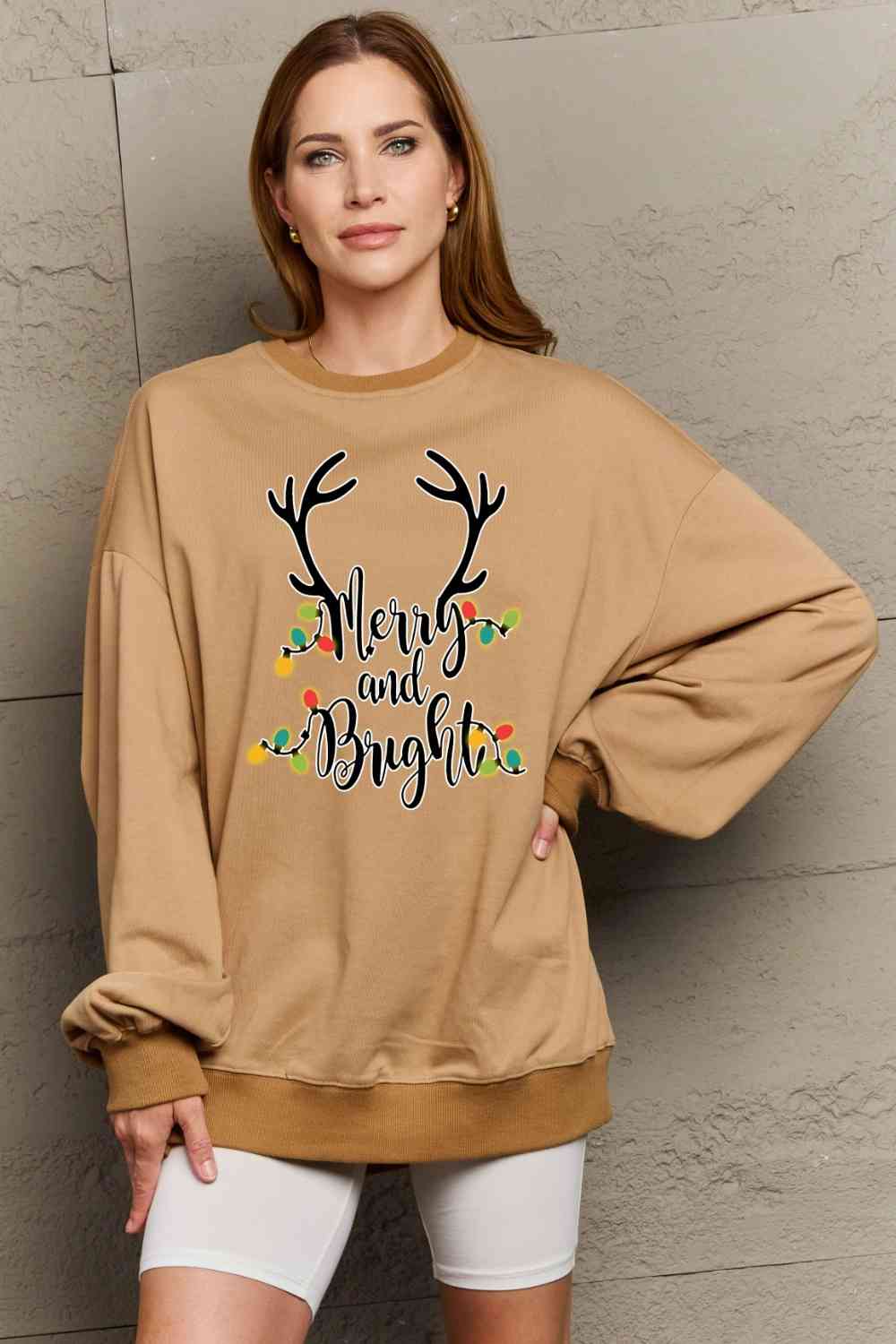 Sweat-shirt graphique Simply Love pleine taille MERRY AND BRIGHT