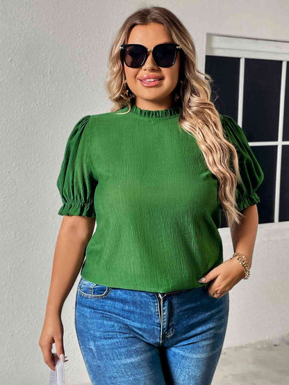 Blusa de manga con volante y cuello redondo de talla grande