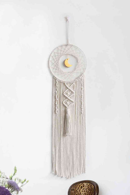 Colgante de pared bohemio de macramé con forma de luna tejido a mano