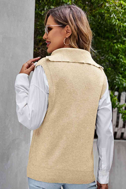 Gilet pull côtelé à quart de zip