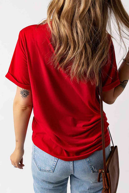 Graphic Round Neck Cuffed Tee