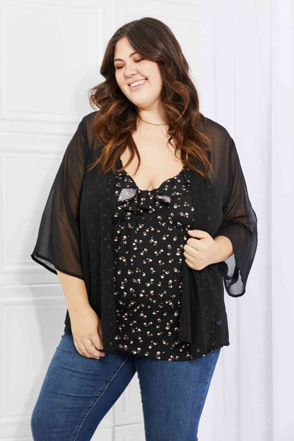 Melody Just Breathe Kimono en mousseline de soie pleine taille en noir