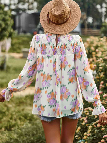 Floral Smocked Lantern Sleeve Blouse