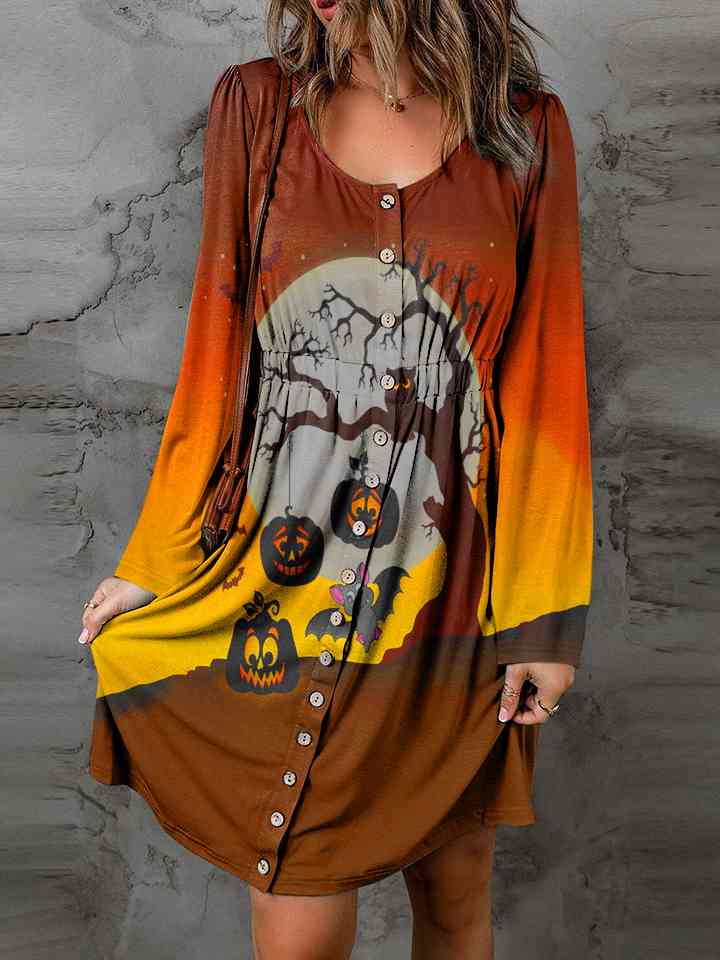 Full Size Halloween Theme Round Neck Puff Sleeve Magic Dress