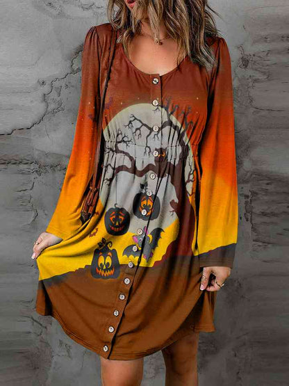 Full Size Halloween Theme Round Neck Puff Sleeve Magic Dress