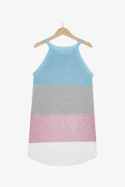 Color Block Round Neck Sleeveless Knit Top