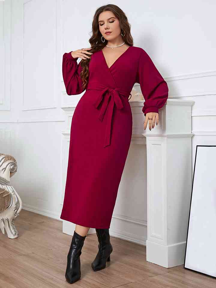 Robe Surplis à Col Noué à la Taille de Grande Taille