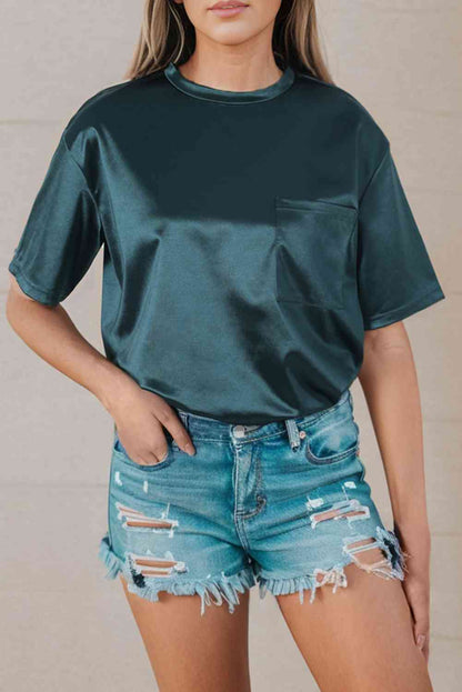 Double Take Round Neck Dropped Shoulder Top