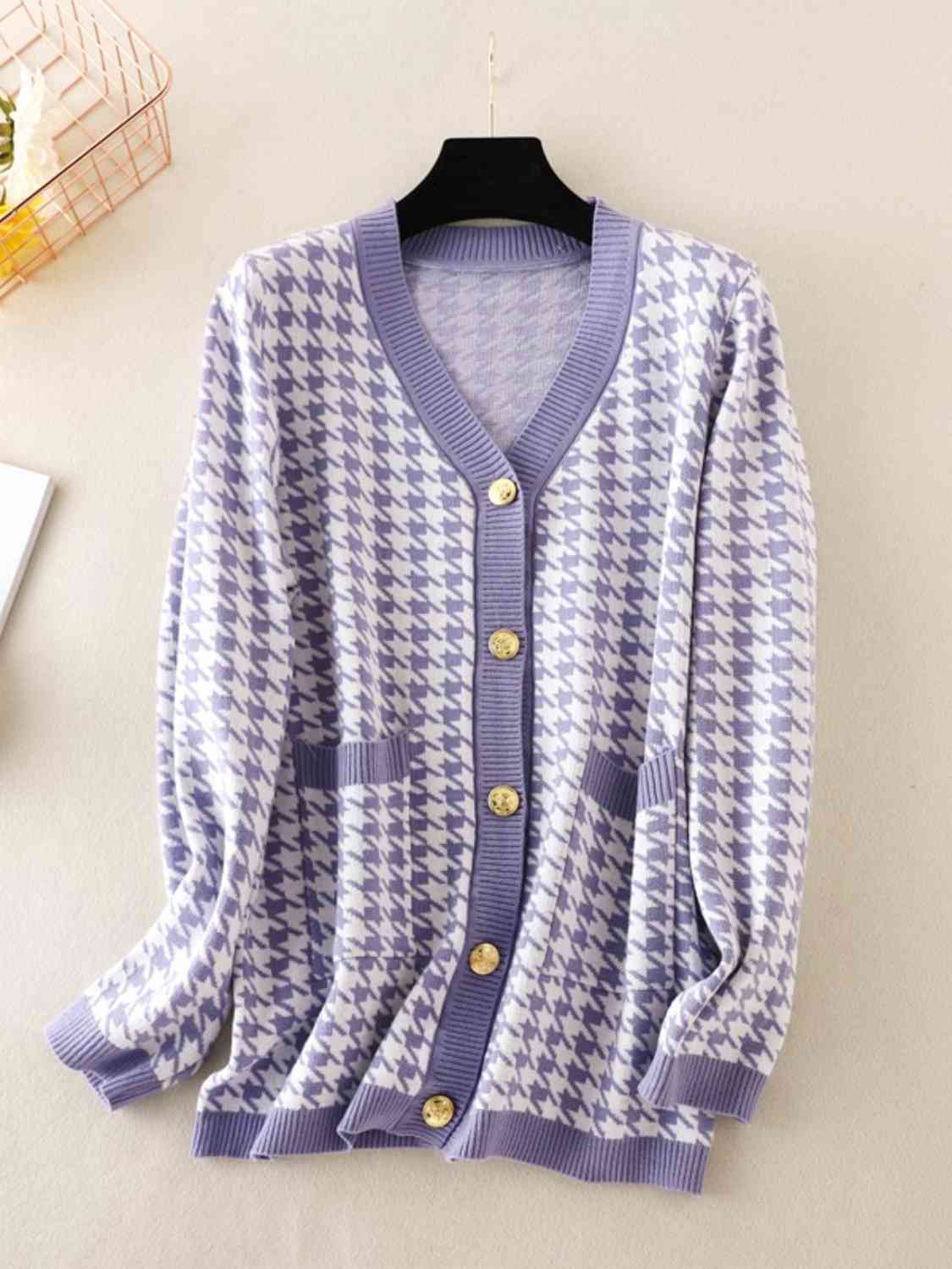 Cardigan boutonné pied-de-poule