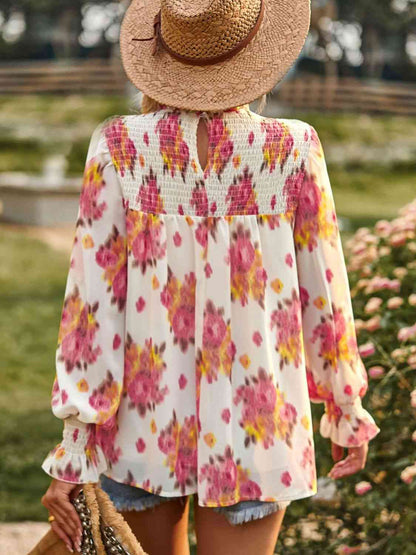 Floral Smocked Lantern Sleeve Blouse