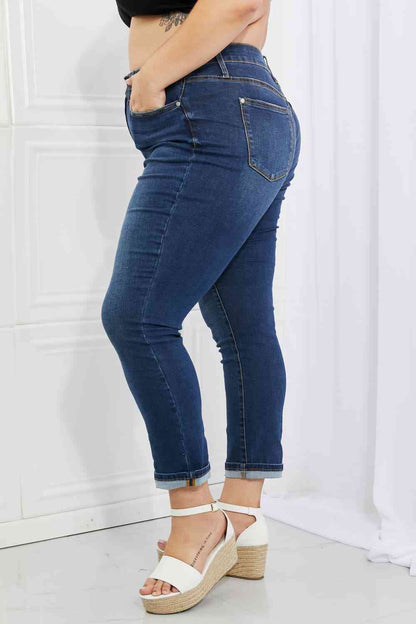 Jean boyfriend taille haute avec revers Judy Blue Crystal