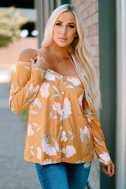 Floral Cold-Shoulder Long Sleeve Top