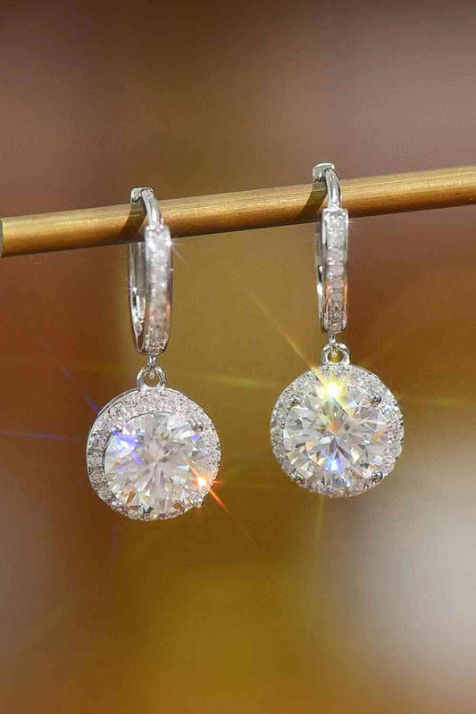 Boucles d'oreilles pendantes rondes en moissanite 2 carats