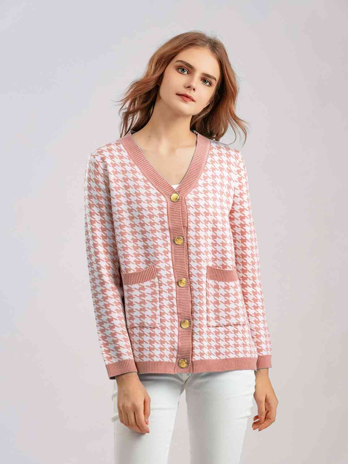 Cardigan boutonné pied-de-poule