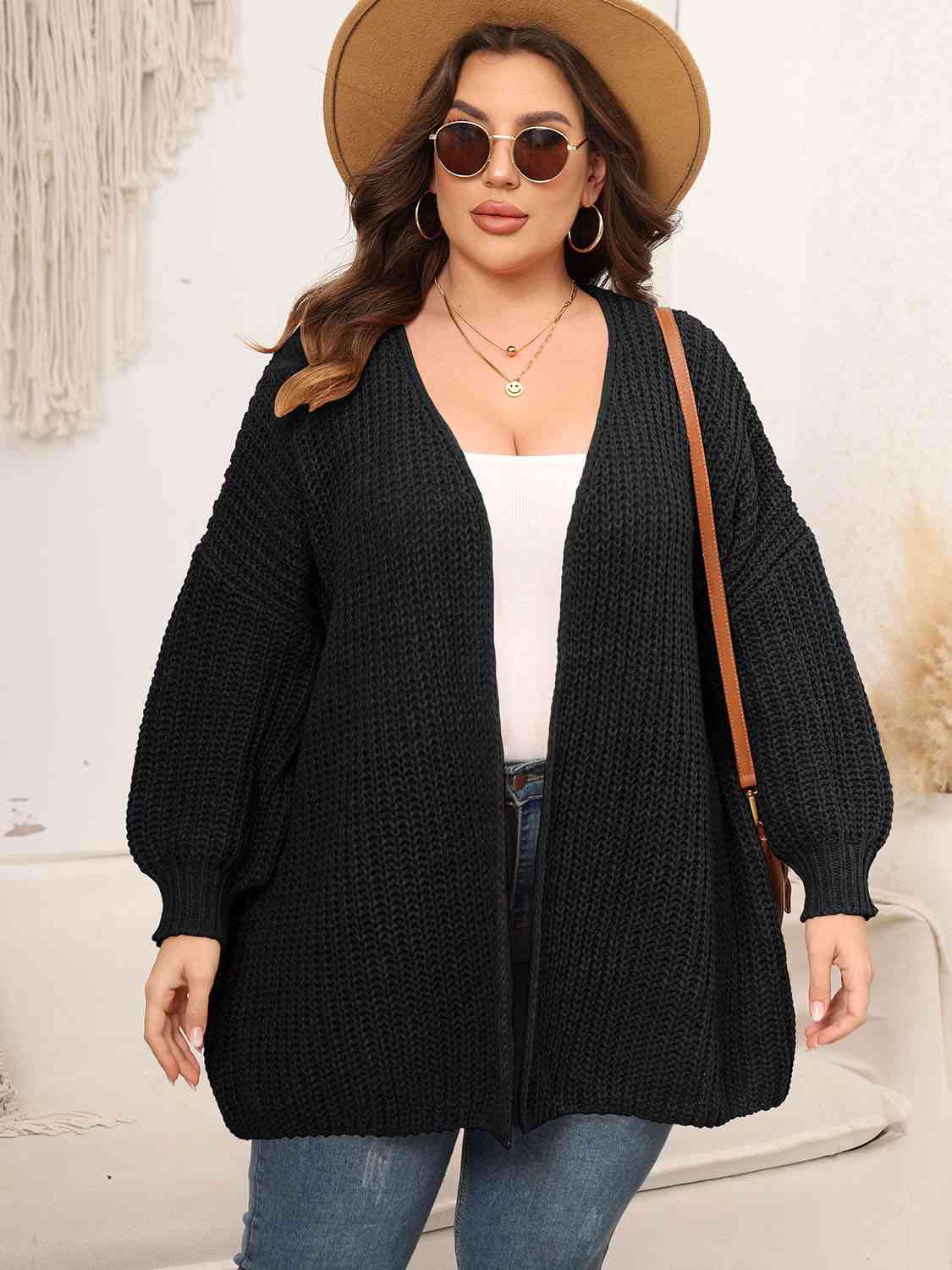 Cardigan en tricot ouvert sur le devant à épaules tombantes de grande taille