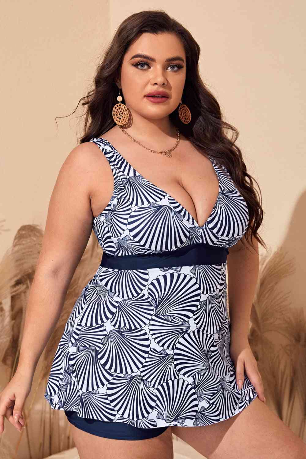 Ensemble de Bain Haut sans Manches et Short Imprimé de Grande Taille