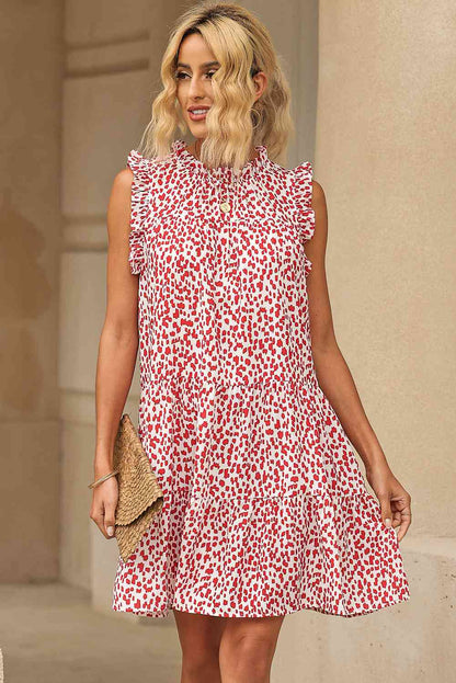 Printed Ruffled Sleeveless Tiered Dress