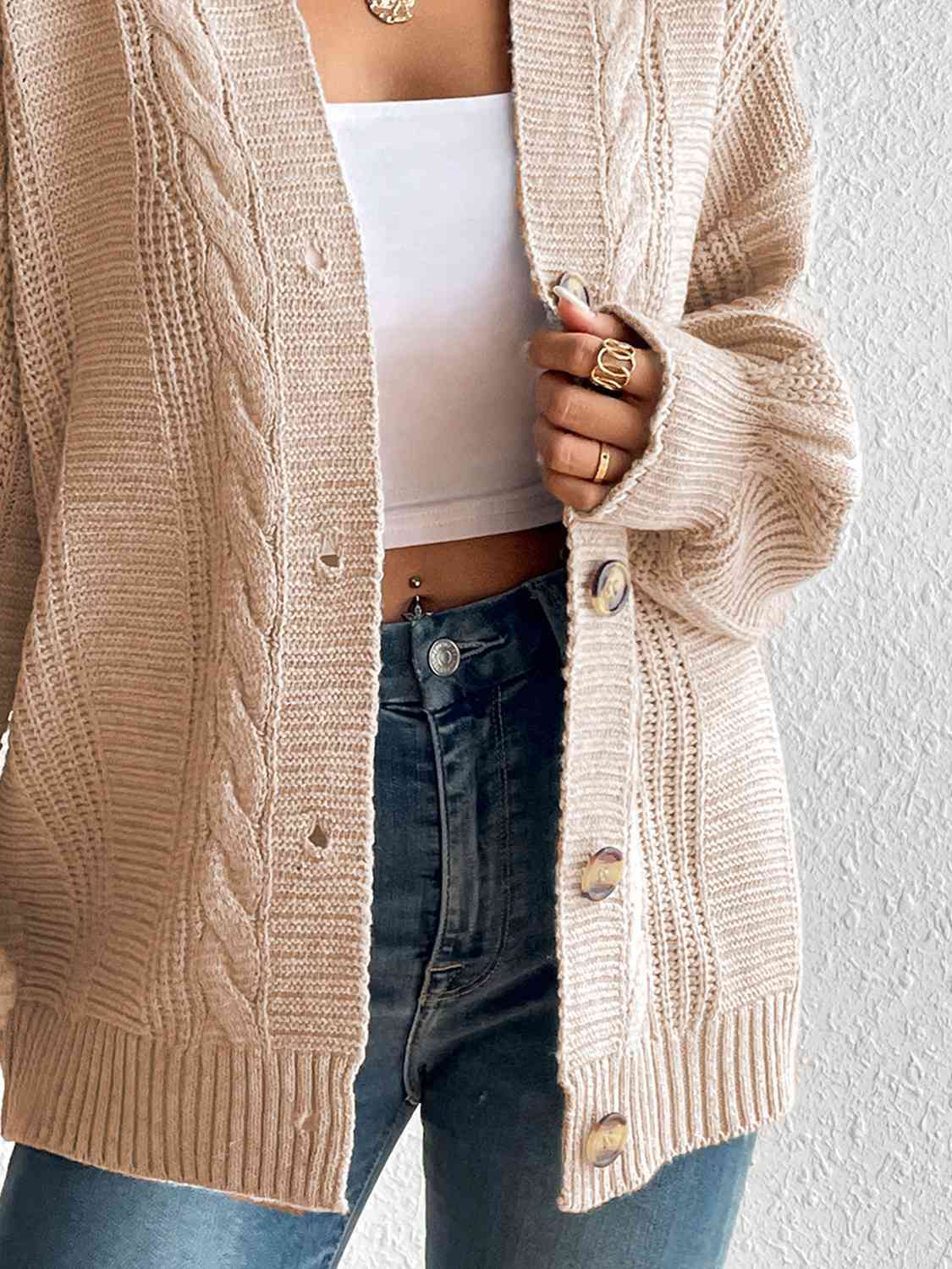 Cable-Knit Button Down Cardigan