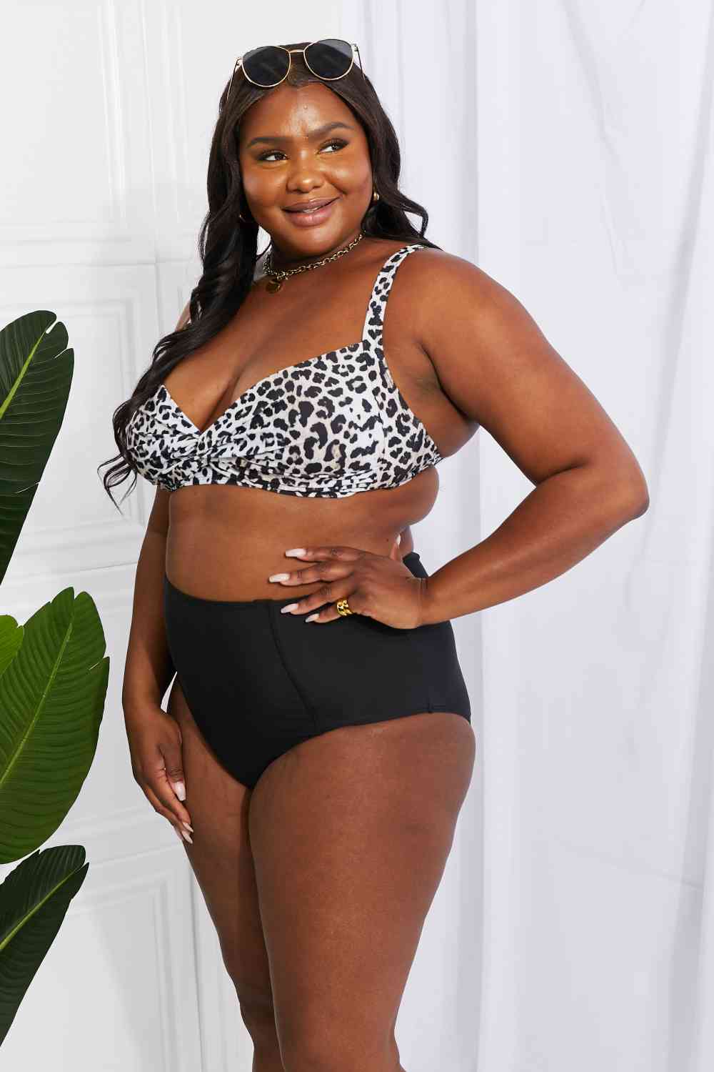 Marina West Swim Take A Dip - Bikini taille haute torsadé en léopard