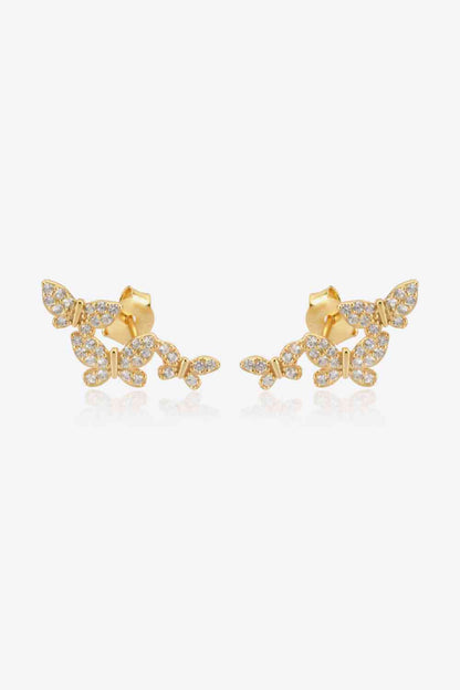 Boucles d'oreilles papillon en argent sterling 925 avec zircon