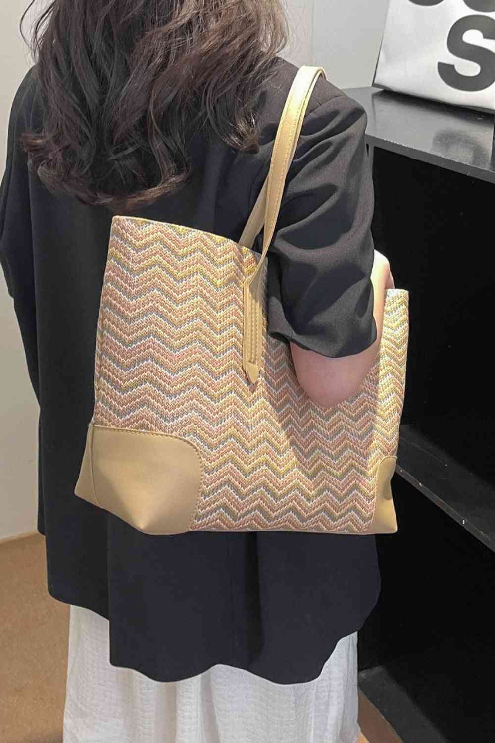 Sac fourre-tout en paille à chevrons