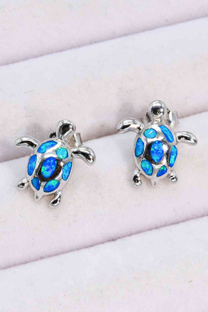 Boucles d'oreilles en plaqué platine avec tortue opale