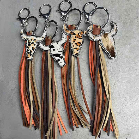Porte-clés à franges en forme de taureau