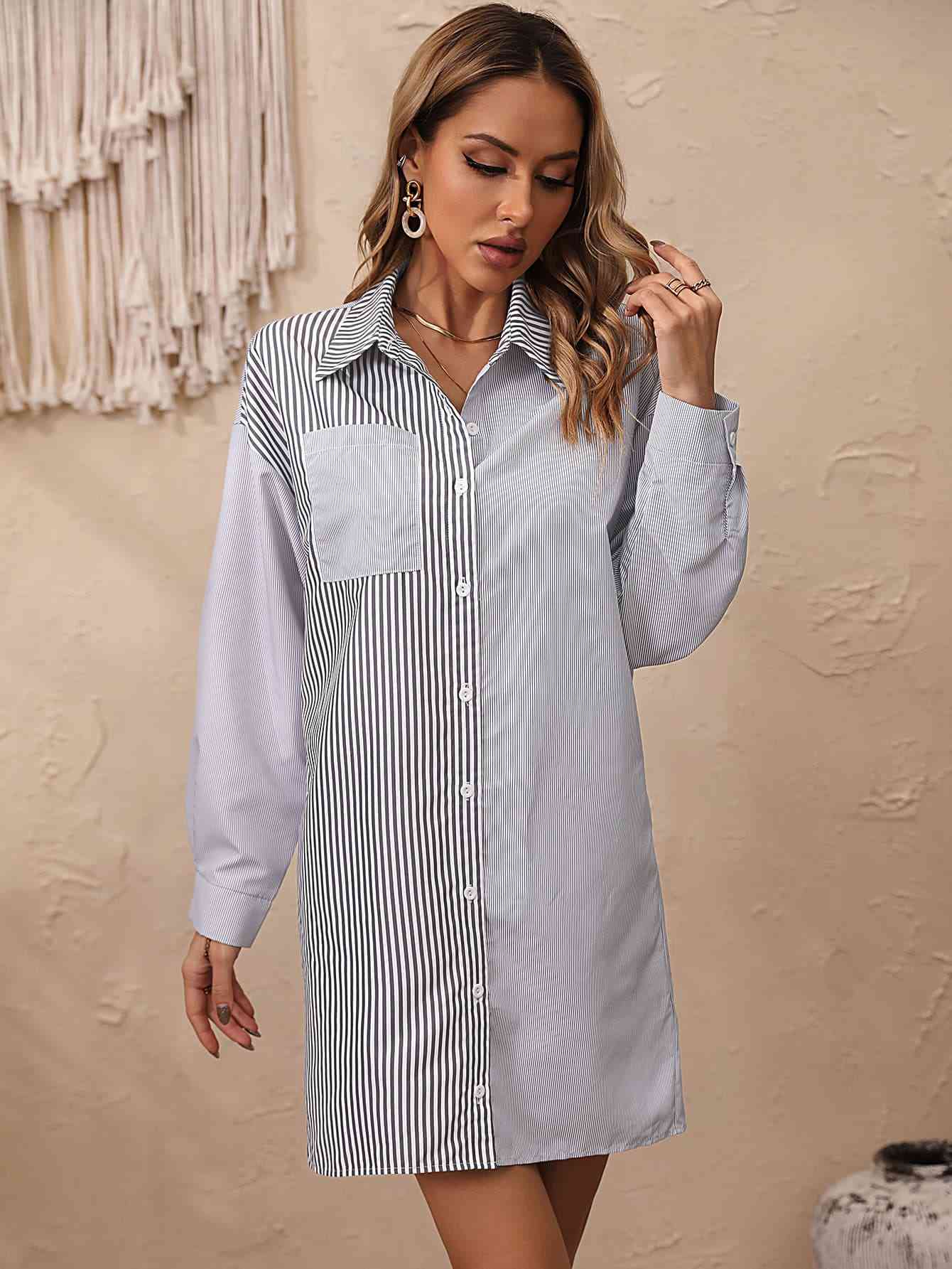 Robe chemise rayée à manches longues