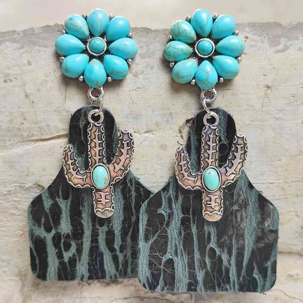 Boucles d'oreilles pendantes cactus turquoise