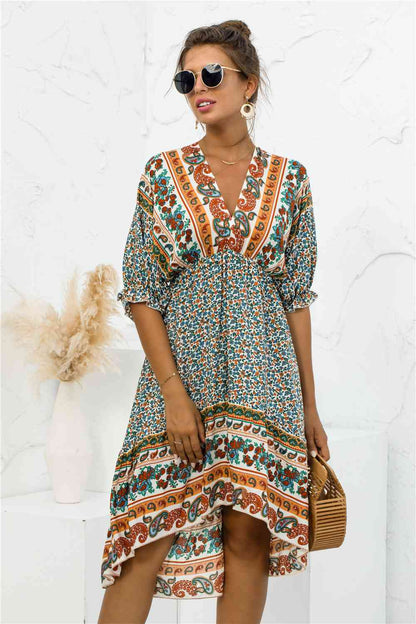 Vestido estampado bohemio con cuello en V