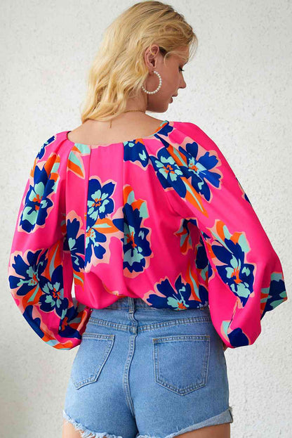 Blouse à imprimé floral et manches lanternes à col en V